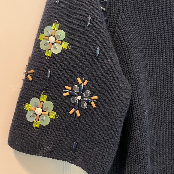 Banana Republic Navy Blue Knit Beaded Sequin Cotton Blend Sweater Size Medium - Picture 5 of 7